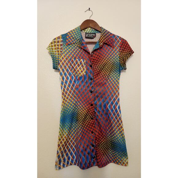 Vintage 90s Lip Service Psychedelic Mini Dress Rose Tag Y2K Rave USA Made SZ S - Picture 2 of 10